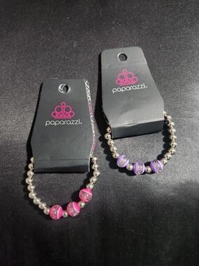 Paparazzi Pink & Purple Swirl Bead Stretch Bracelet Set